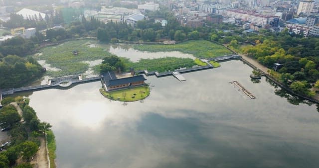 Serene park with a traditional hanok