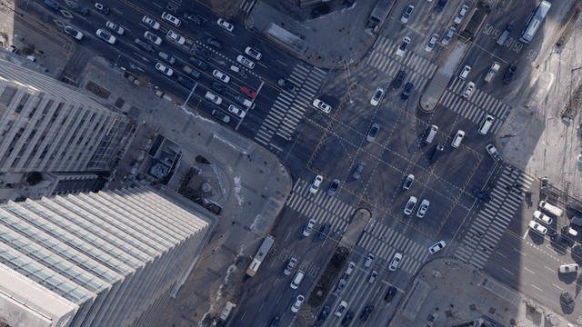 Busy city intersection with traffic