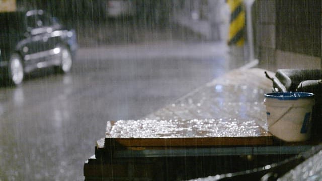 Alley scene with heavy rain