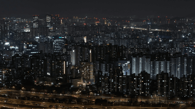 Night view of bustling city skyline