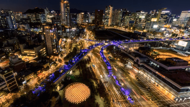 Bustling cityscape with vibrant lights