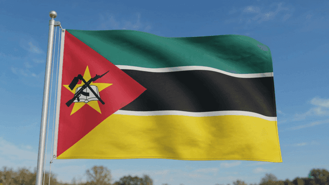 Mozambican flag fluttering under clear sky