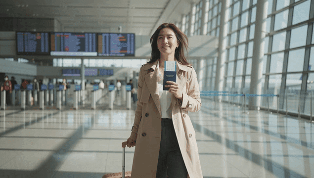 공항에서 캐리어를 끌고 출국하는 여성