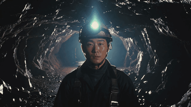 Miner standing in a dimly lit tunnel