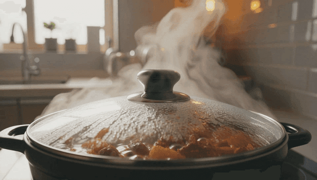 Pot boiling on stove