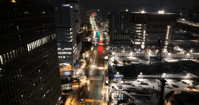 Night view of a city street with lights