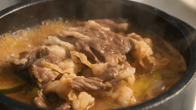 Beef soybean paste stew boiling in pot