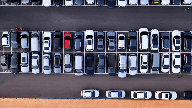 Aerial view of a busy parking lot