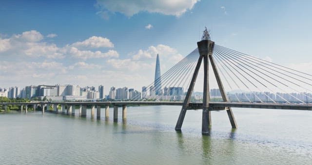 Modern city with a bridge over a river