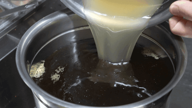 Meat broth poured into soy sauce