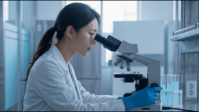 Scientist examining samples in a lab