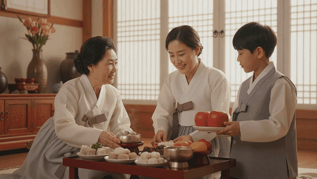 Family preparing traditional holiday food