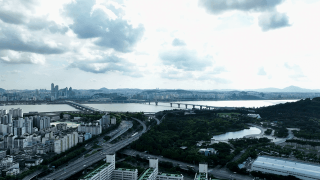 Cityscape with river and bridge
