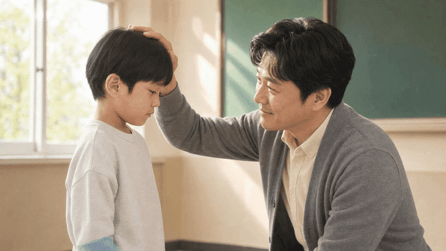 Teacher who comforts child in classroom