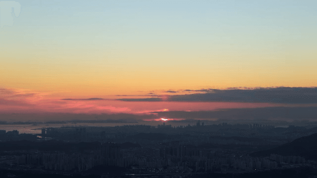 Sunset over a sprawling city skyline