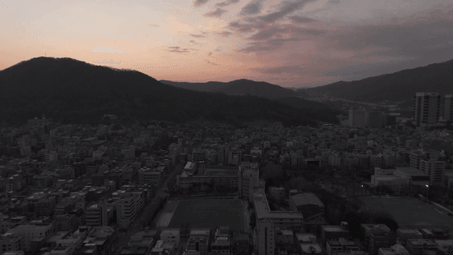 Cityscape with mountains