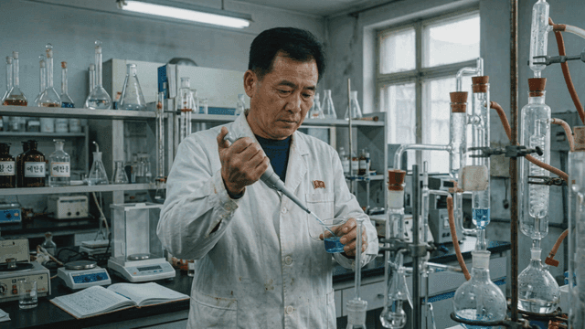 North Korean scientists working in laboratory