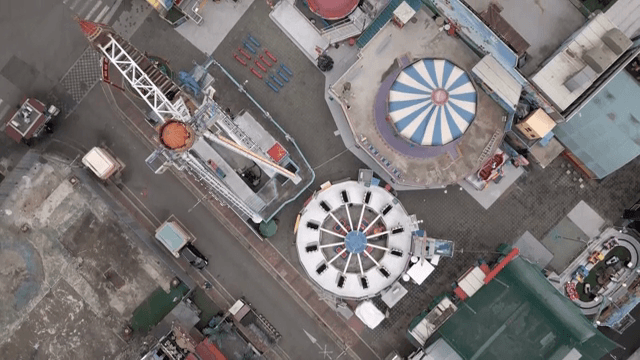 An aerial view of an amusement park