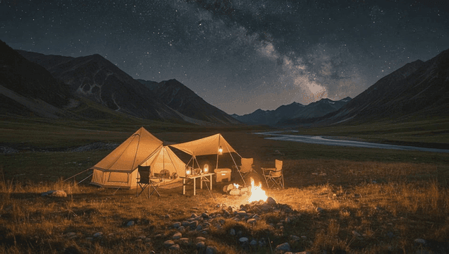 별이 빛나는 밤하늘 아래 캠핑