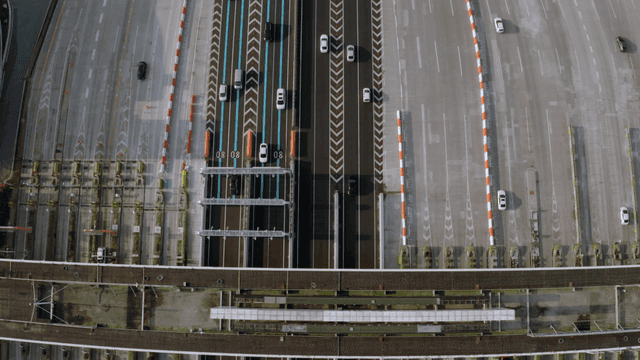 Aerial view of a multi-lane highway