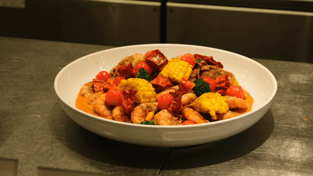 Bowl of mixed seafood and vegetables
