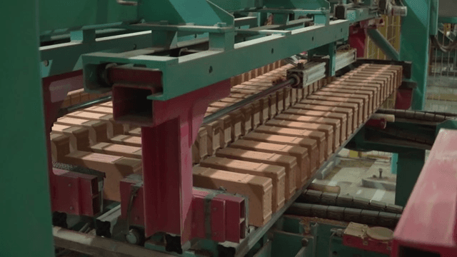 Bricks moving on a conveyor belt