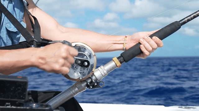 맑은 하늘 아래 배에서 낚시