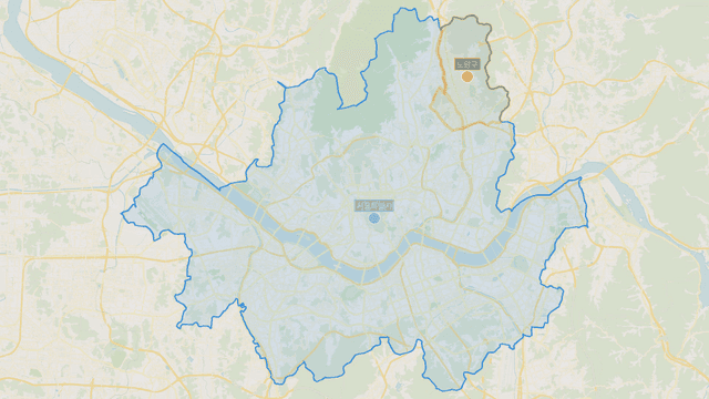 Map highlighting Nowon-gu area of ​​Seoul