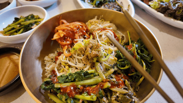 Bowl of bibimbap with various vegetables
