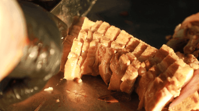 Boiled pork on cutting board