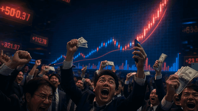 주식 시장 상승을 축하하는 흥분한 거래자들