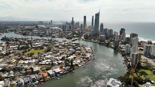 Coastal City Skyline from an Aerial Perspective