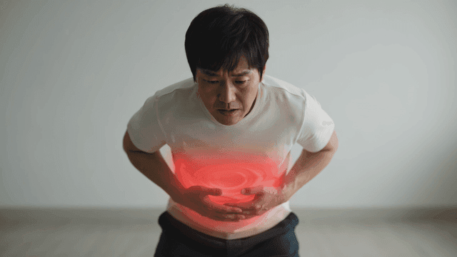 Middle-aged men suffering from severe abdominal pain