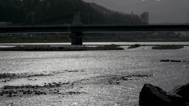 Bridge over a shimmering river