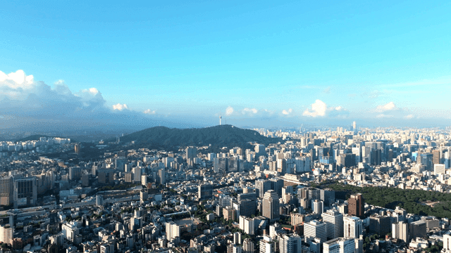 멀리 산이 보이는 도시 전경