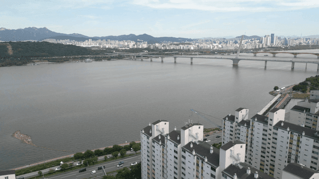 City style with river and bridge