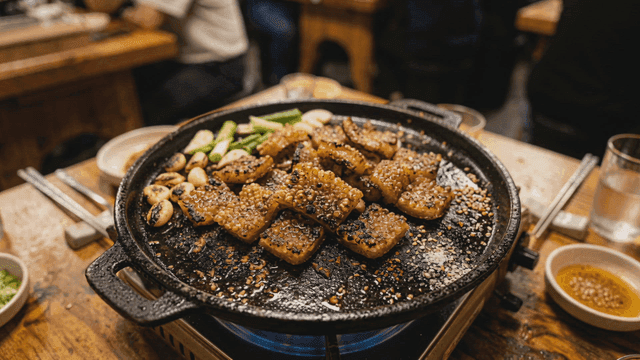 Roasted pork rind on hot pan