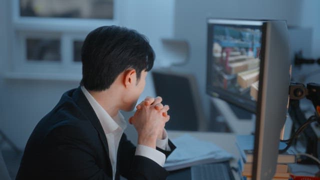 사무실에서 서류를 검토하는 남자