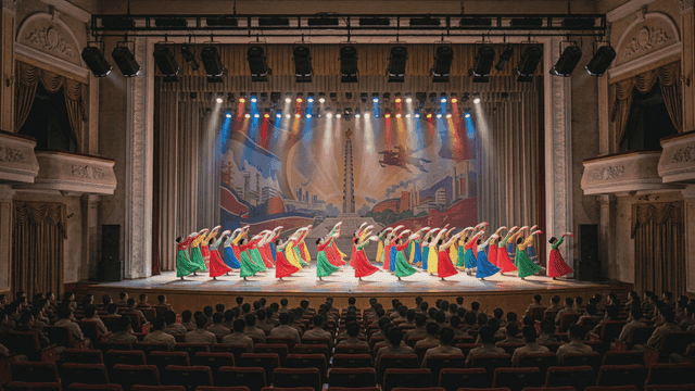 Spectacular traditional fan dance performance on North Korean stage