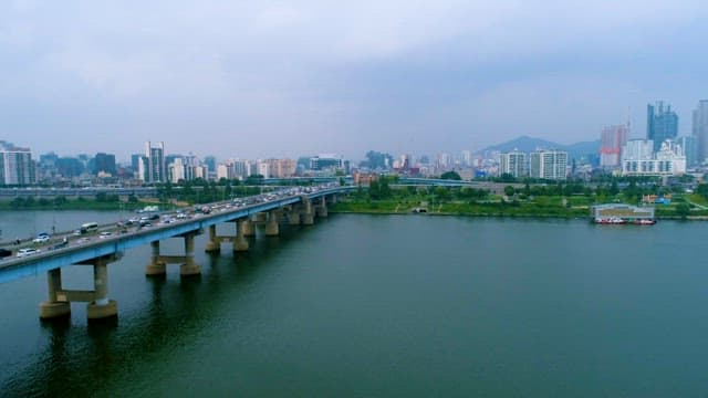 Bustling Urban Cityscape beyond the Han River