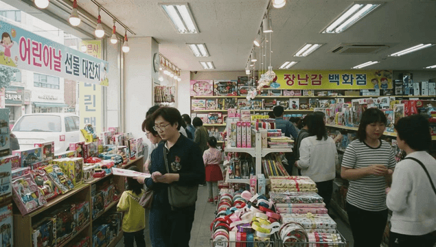 Toy store crowded with families on Children's Day