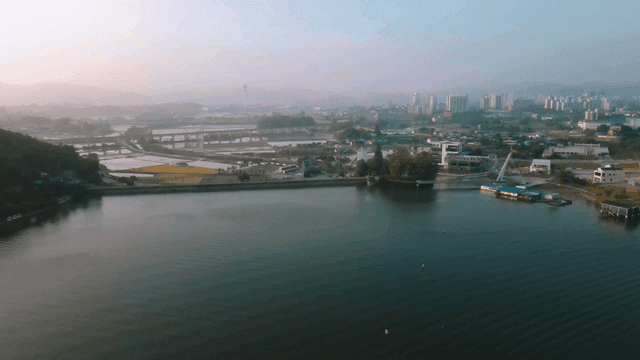Cityscape with river and bridge