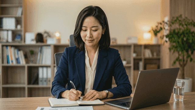 Female professional office worker working at desk