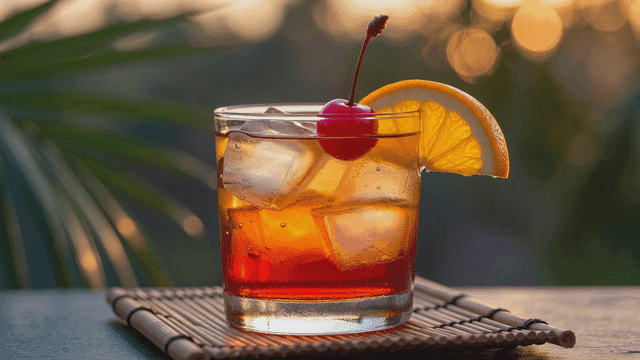 Refreshing cocktail with cherries and oranges