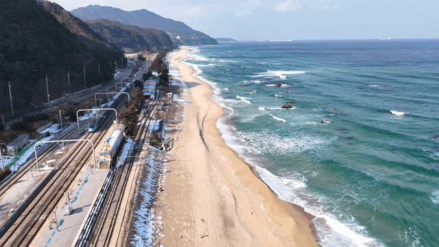Coastal train station by the sea