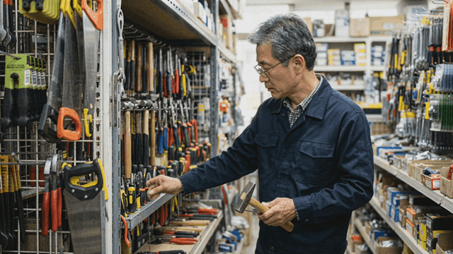 Man choosing tools at hardware store