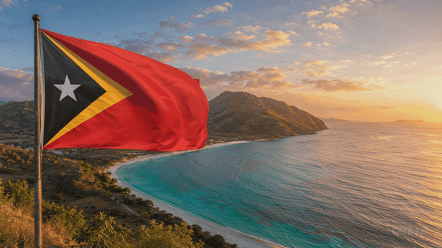East Timor flag on beautiful coast