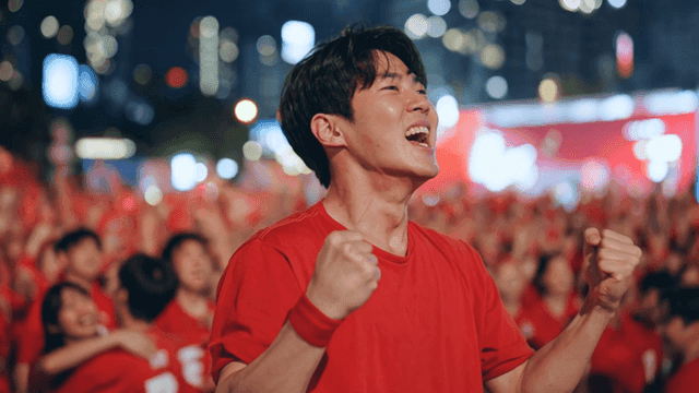 Man cheering at sports event