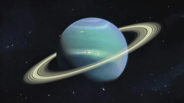 고리가 있는 행성의 먼 거리에서의 모습