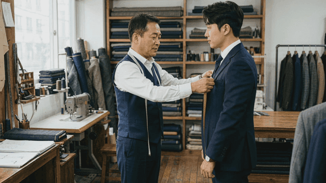 Tailor measuring a man for a suit